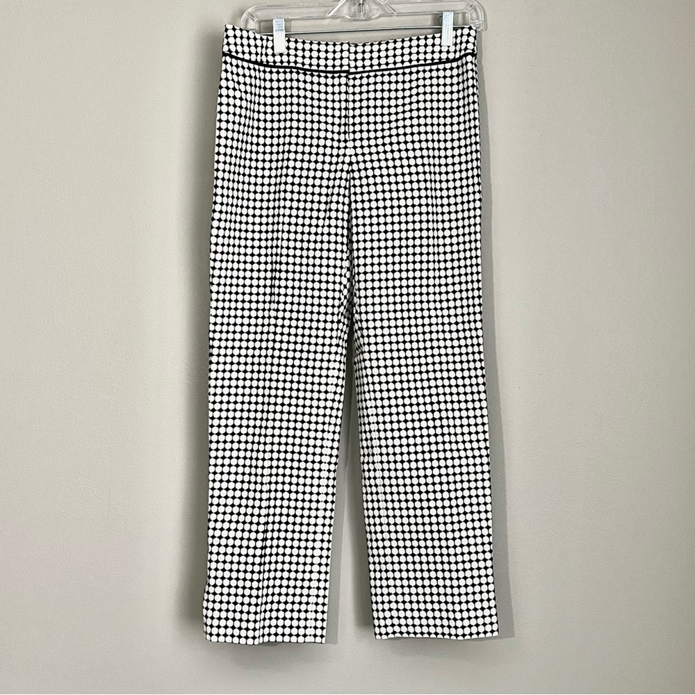 Ann Taylor Cream Cotton Pants with Black Stitched Geometric Pattern Women’s 6P